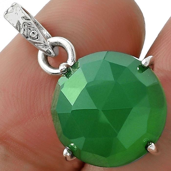 Faceted Natural Green Onyx Pendant SDP118490 P-1013, 14x14 mm