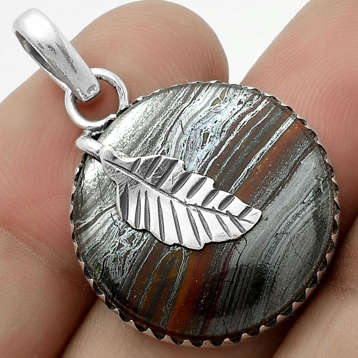 Leaf - Natural Iron Tiger Eye Pendant SDP118508 P-1641, 22x22 mm