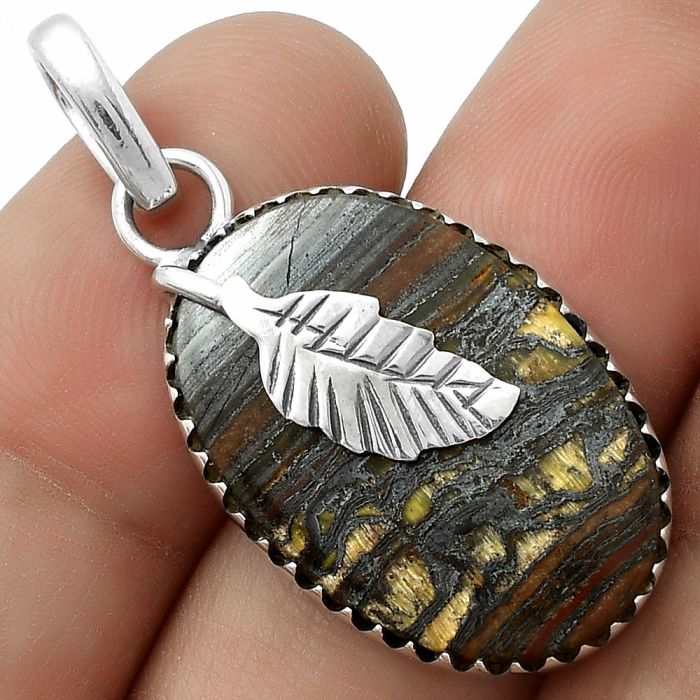 Leaf - Natural Iron Tiger Eye Pendant SDP118516 P-1641, 17x24 mm