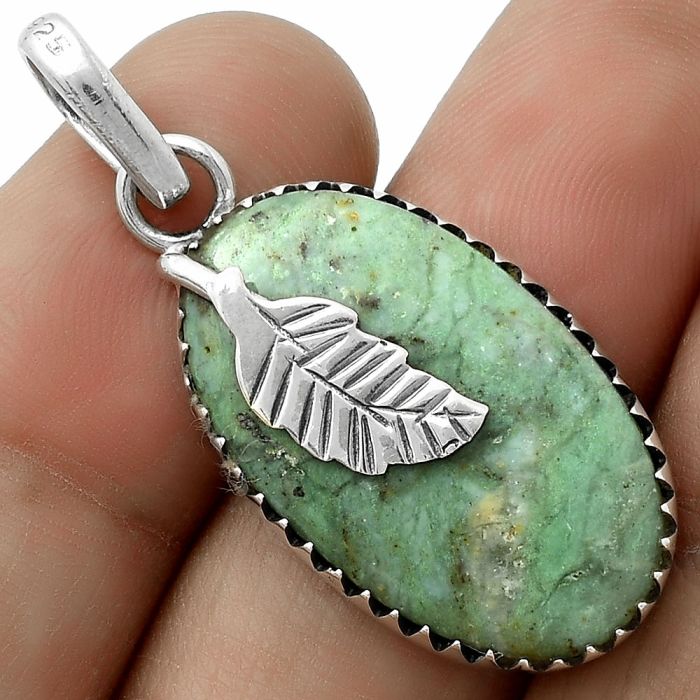 Leaf - Natural Larsonite Jasper Pendant SDP118519 P-1641, 16x26 mm