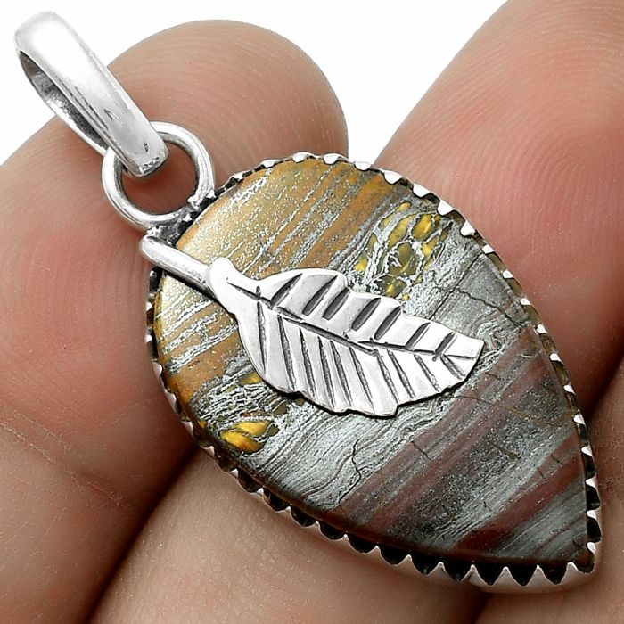 Leaf - Natural Iron Tiger Eye Pendant SDP118526 P-1641, 16x26 mm