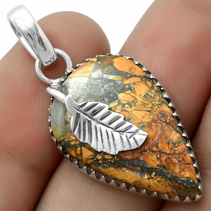 Leaf - Maligano Jasper - Indonesia Pendant SDP118530 P-1641, 17x27 mm