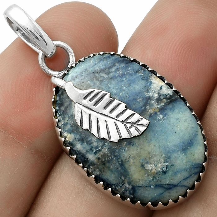 Leaf - Natural Blue Scheelite - Turkey Pendant SDP118535 P-1641, 18x25 mm