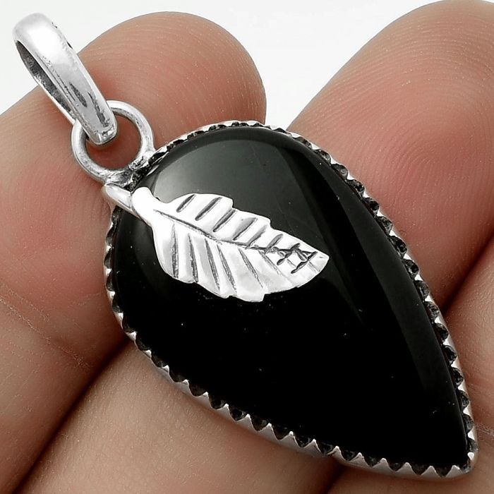 Leaf - Natural Black Onyx - Brazil Pendant SDP118543 P-1641, 17x28 mm