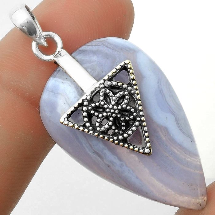 Artisan - Natural Blue Lace Agate Pendant SDP118572 P-1659, 22x34 mm