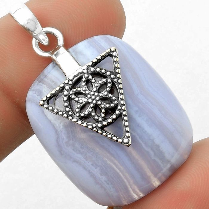 Artisan - Natural Blue Lace Agate Pendant SDP118579 P-1659, 23x27 mm