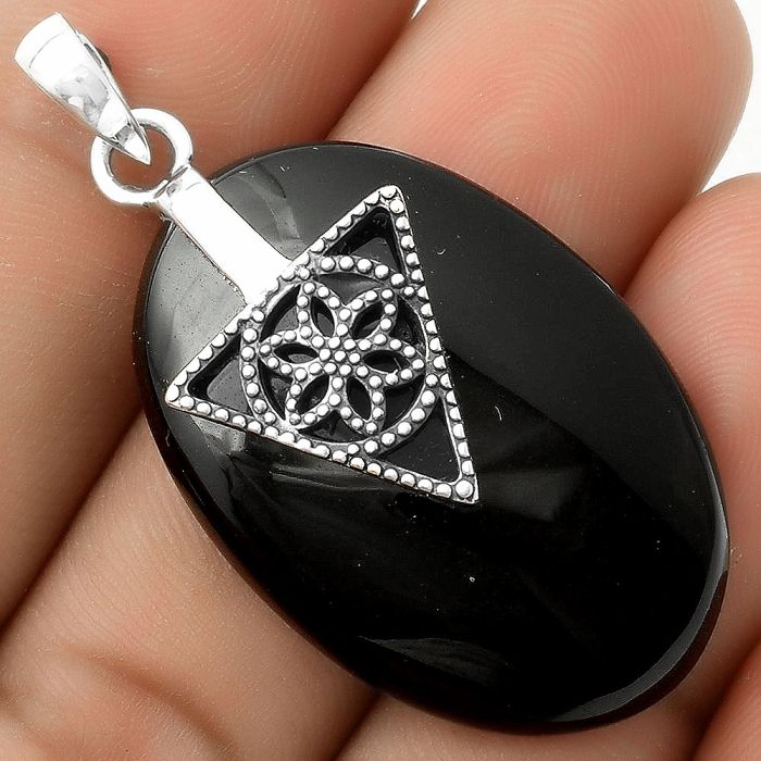 Artisan - Natural Black Onyx - Brazil Pendant SDP118597 P-1659, 23x35 mm