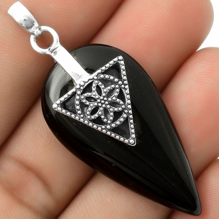 Artisan - Natural Black Onyx - Brazil Pendant SDP118598 P-1659, 21x34 mm