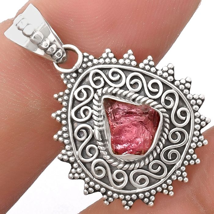 Filigree - Pink Tourmaline Rough Pendant SDP118661 P-1214, 8x9 mm