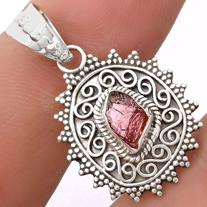 Filigree - Pink Tourmaline Rough Pendant SDP118662 P-1214, 5x8 mm