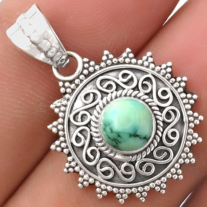 Filigree - Natural Turquoise Magnesite Pendant SDP118668 P-1214, 7x7 mm