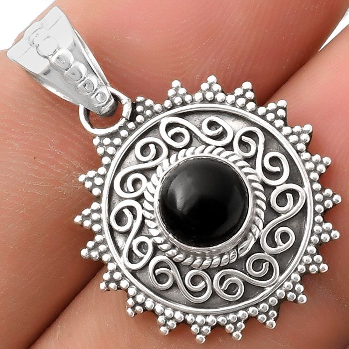 Filigree - Natural Black Onyx - Brazil Pendant SDP118692 P-1214, 7x7 mm