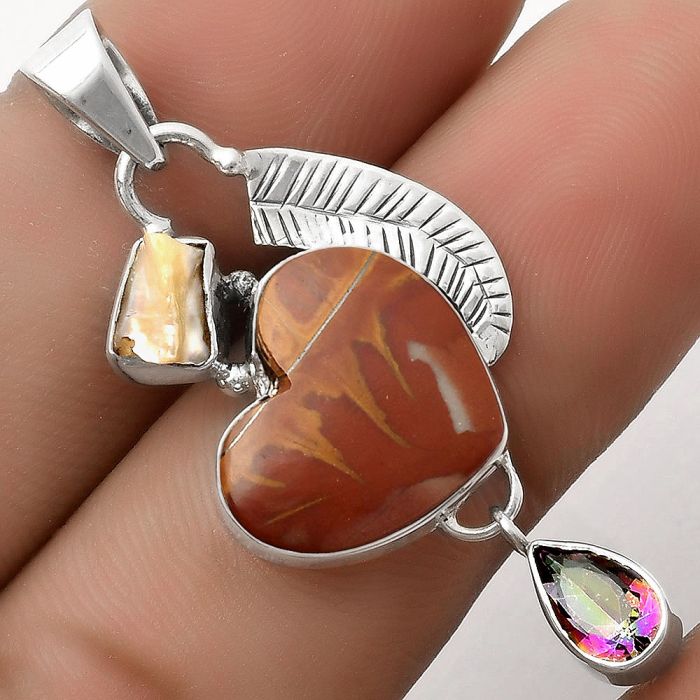 Valentine Gift Heart Noreena Jasper, Pearl & Mystic Topaz Pendant SDP118746 P-1414, 14x16 mm