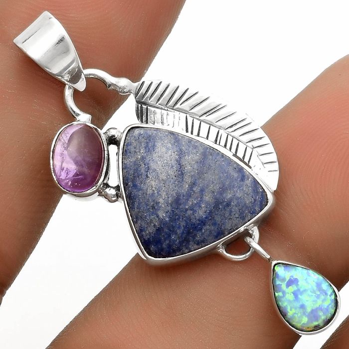 Dumortierite Quartz, Amethyst & Fire Opal Pendant SDP118773 P-1414, 13x16 mm