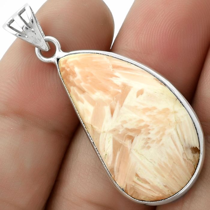 Natural Orange Scolecite - India Pendant SDP119076 P-1001, 16x29 mm