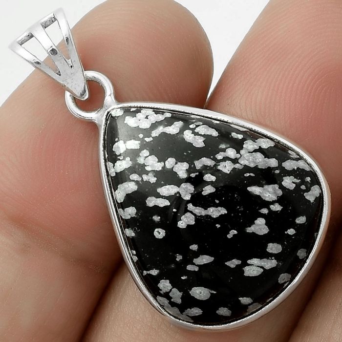 Natural Snow Flake Obsidian Pendant SDP119104 P-1001, 18x22 mm