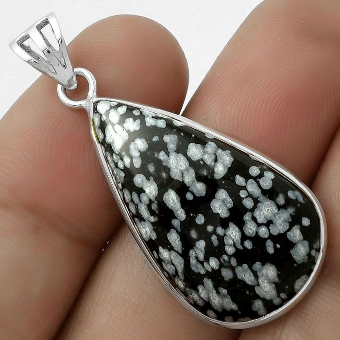 Natural Snow Flake Obsidian Pendant SDP119232 P-1001, 16x29 mm