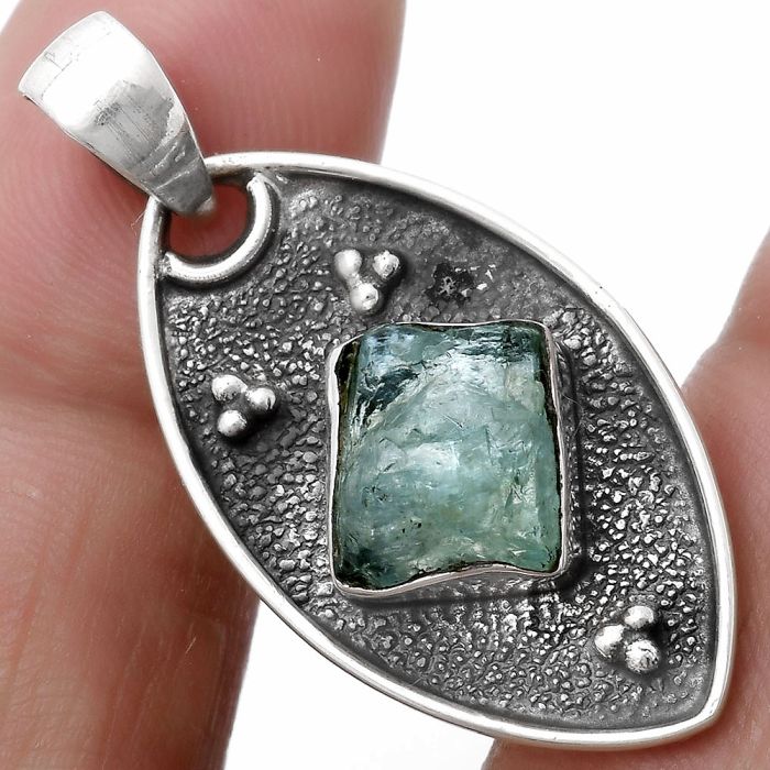 Natural Aqua Apatite Rough - Madagascar Pendant SDP119416 P-1524, 8x19 mm