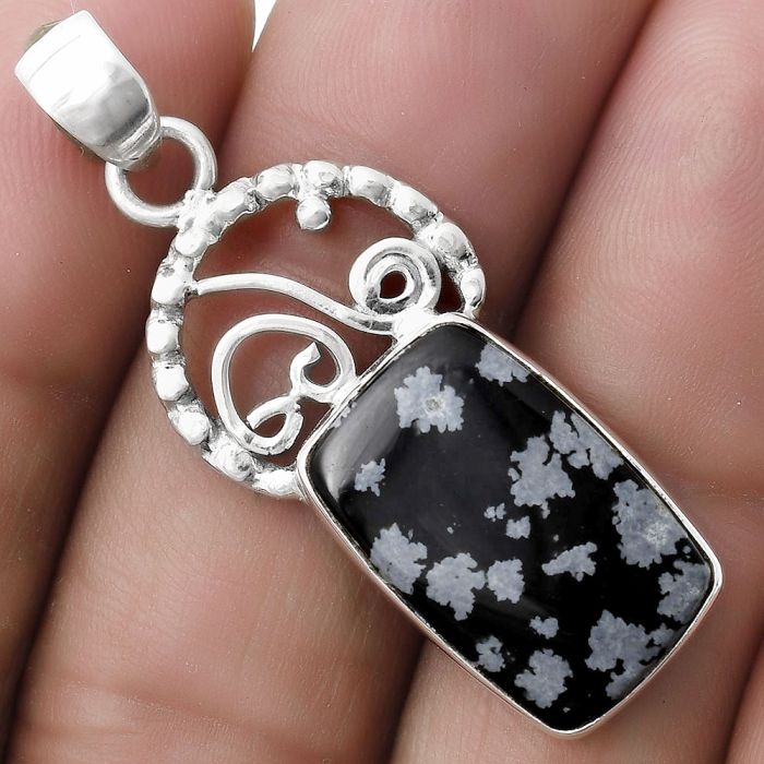 Natural Snow Flake Obsidian Pendant SDP119447 P-1687, 12x18 mm