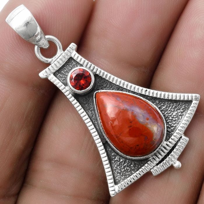 Natural Red Moss Agate & Garnet Pendant SDP119488 P-1450, 10x14 mm