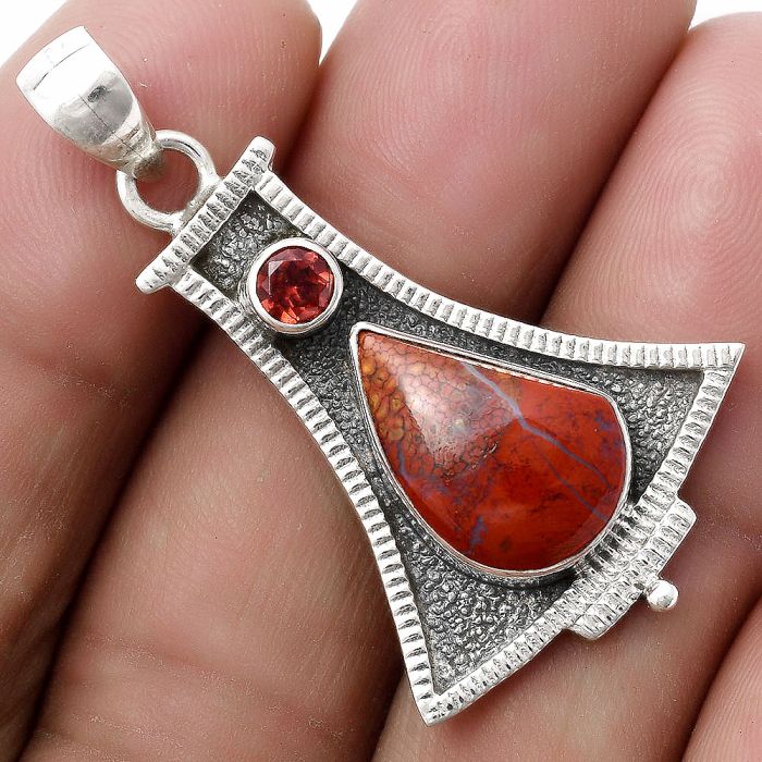 Natural Red Moss Agate & Garnet Pendant SDP119490 P-1450, 10x15 mm