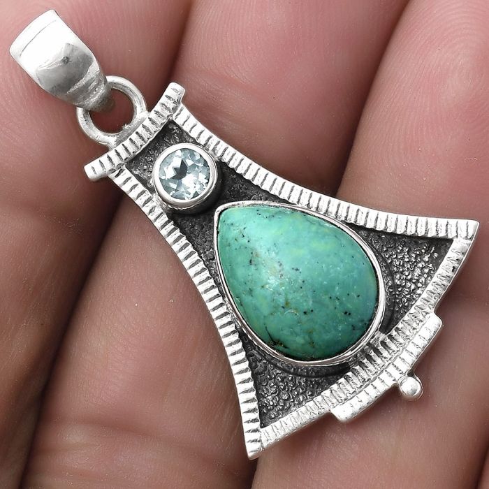 Turquoise Magnesite & Sky Blue Topaz Pendant SDP119512 P-1450, 10x14 mm