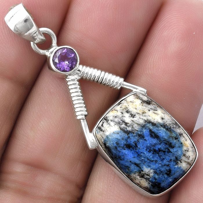 K2 Blue - Azurite In Quartz & Amethyst Pendant SDP119545 P-1600, 14x18 mm