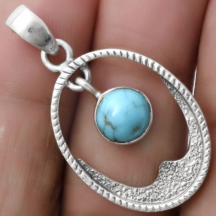 Natural Kingman Turquoise 925 Sterling Silver Pendant P-1629, 8x8 mm