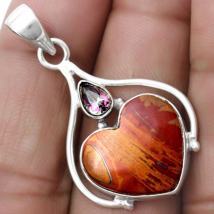 Valentine Gift Heart Noreena Jasper & Mystic Topaz Pendant SDP119626 P-1575, 16x17 mm