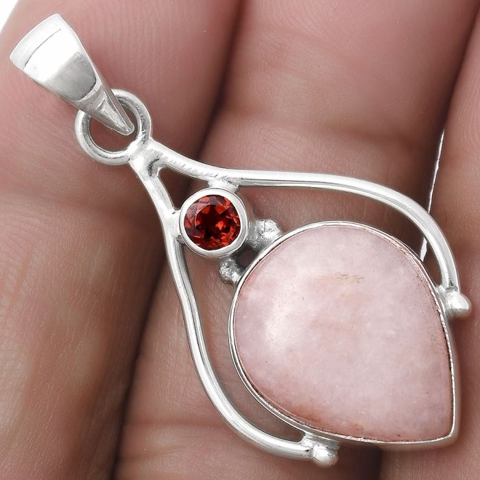 Natural Pink Scolecite & Garnet Pendant SDP119633 P-1575, 14x17 mm