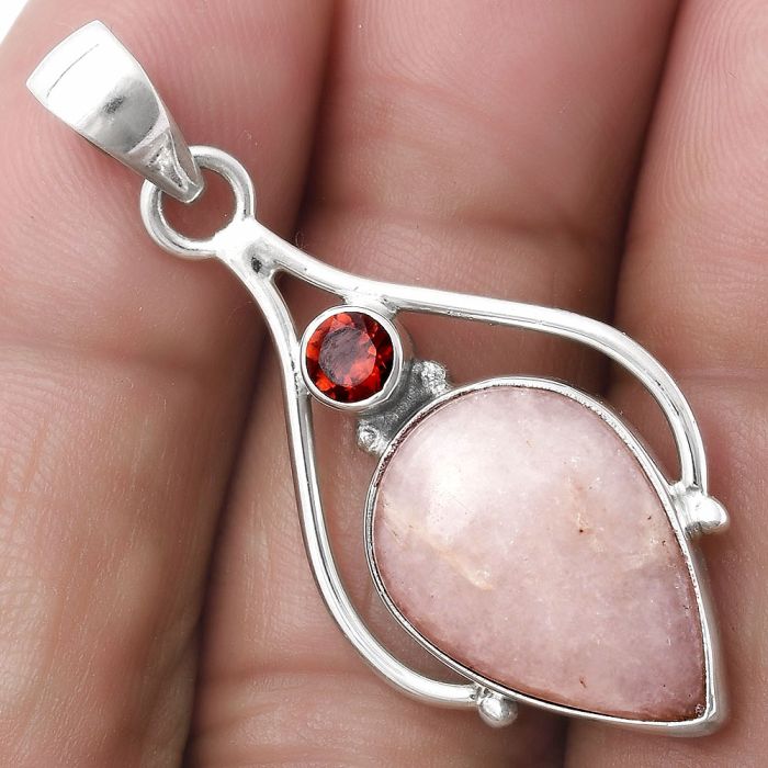 Natural Pink Scolecite & Garnet Pendant SDP119636 P-1575, 13x18 mm