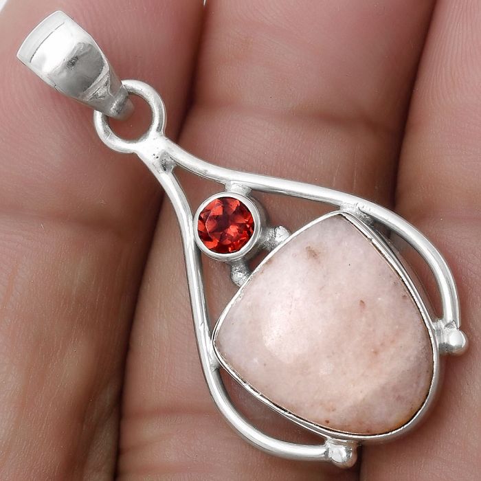 Natural Pink Scolecite & Garnet Pendant SDP119638 P-1575, 13x15 mm