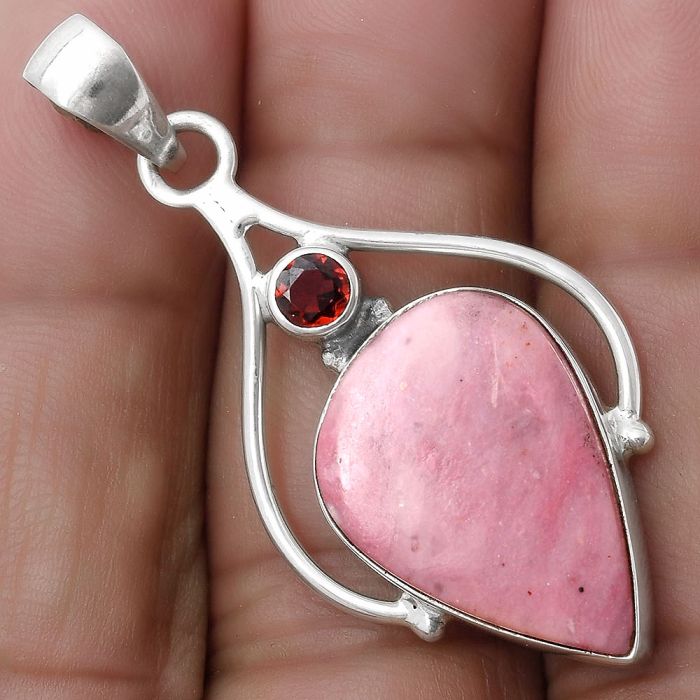 Natural Pink Tulip Quartz & Garnet Pendant SDP119667 P-1575, 14x21 mm