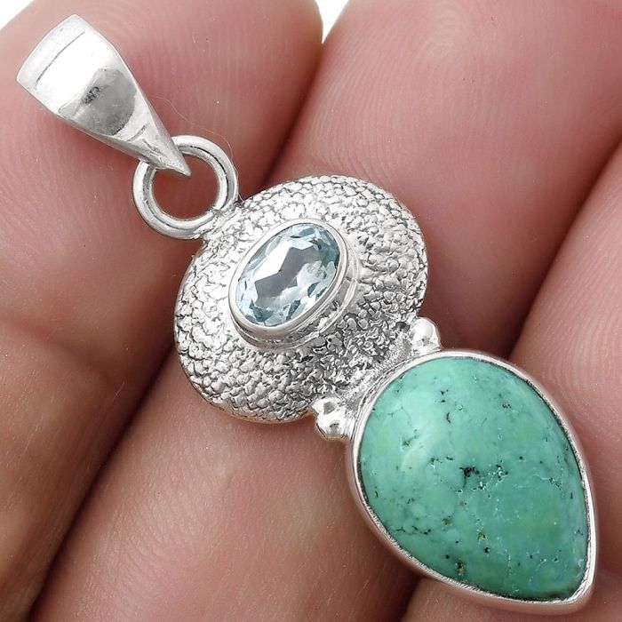 Turquoise Magnesite & Sky Blue Topaz Pendant SDP119682 P-1676, 10x13 mm