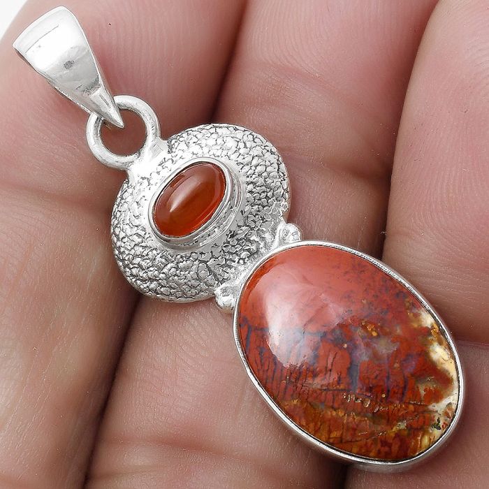 Natural Red Moss Agate & Carnelian Pendant SDP119718 P-1676, 12x17 mm