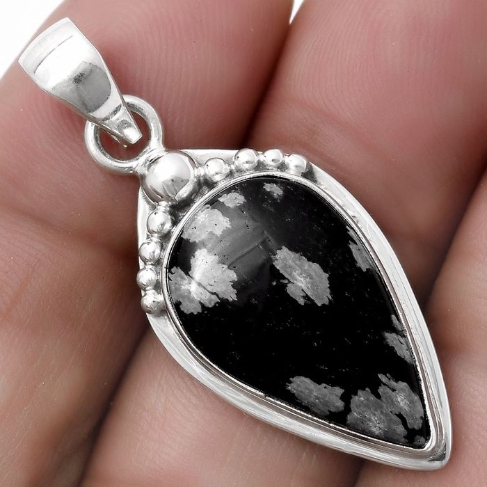 Natural Snow Flake Obsidian Pendant SDP119785 P-1350, 13x21 mm