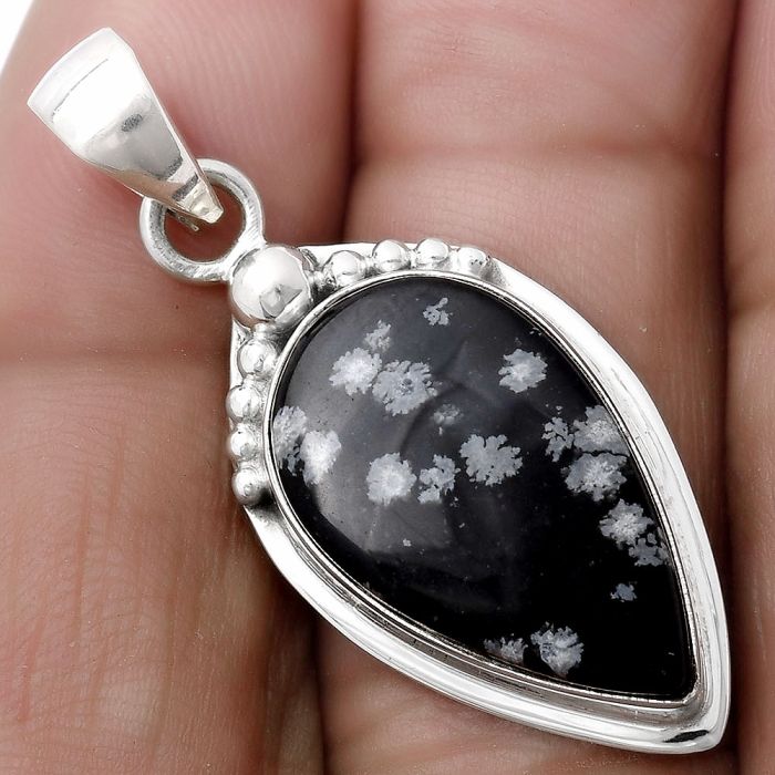 Natural Snow Flake Obsidian Pendant SDP119816 P-1350, 13x22 mm