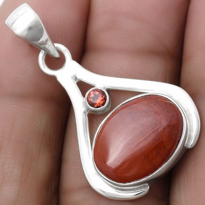 Natural Red Moss Agate & Garnet Pendant SDP119820 P-1057, 12x15 mm