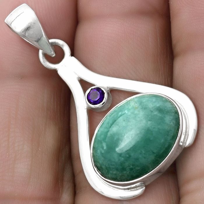 Natural Paraiba Amazonite & Amethyst Pendant SDP119822 P-1057, 12x16 mm