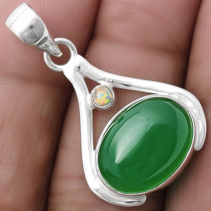 Natural Green Onyx & Fire Opal Pendant SDP119829 P-1057, 12x16 mm