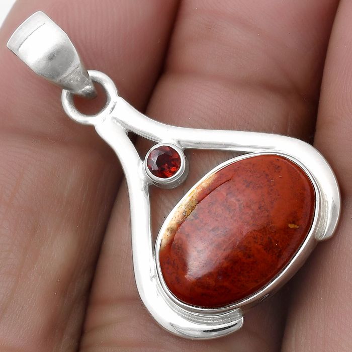 Natural Red Moss Agate & Garnet Pendant SDP119845 P-1057, 11x16 mm