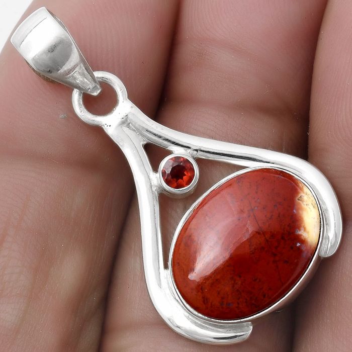 Natural Red Moss Agate & Garnet Pendant SDP119846 P-1057, 12x15 mm