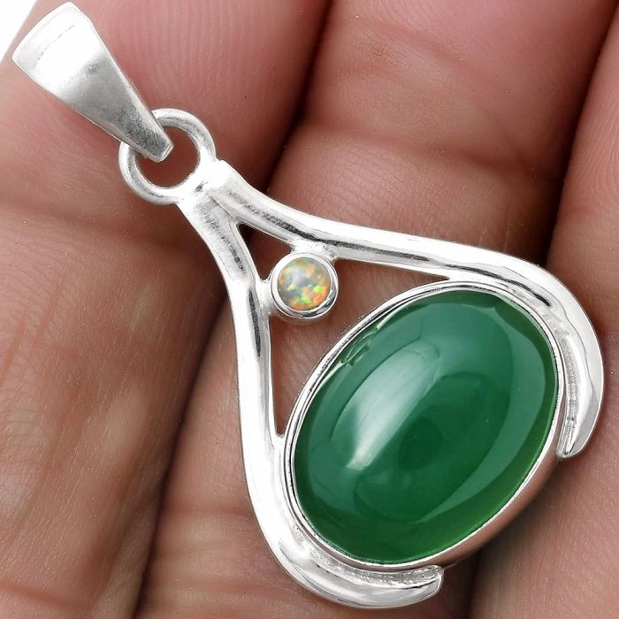 Natural Green Onyx & Fire Opal Pendant SDP119847 P-1057, 12x16 mm