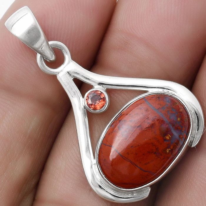 Natural Red Moss Agate & Garnet Pendant SDP119848 P-1057, 11x16 mm