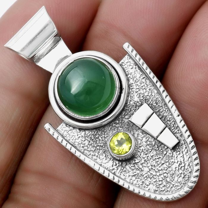 Natural Green Onyx & Peridot Pendant SDP119856 P-1266, 10x10 mm