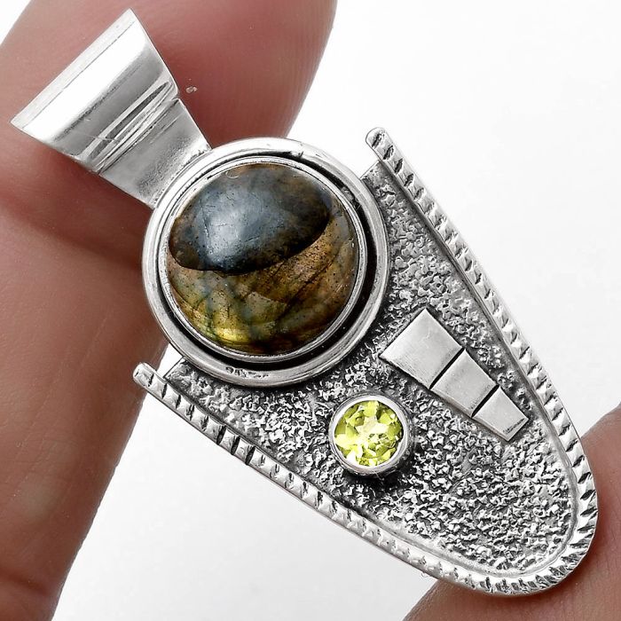 Spectrolite Labradorite & Peridot Pendant SDP119874 P-1266, 10x10 mm