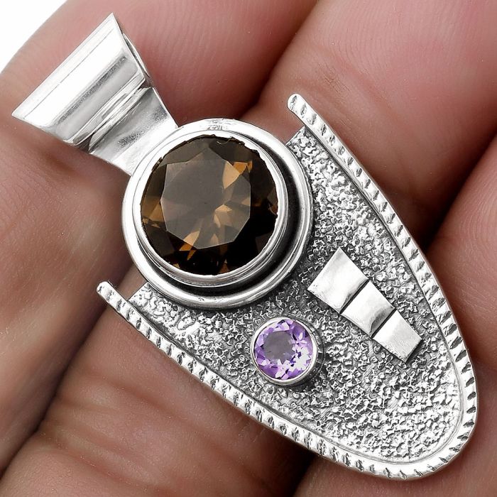 Smoky Quartz - Brazil & Amethyst Pendant SDP119880 P-1266, 10x10 mm