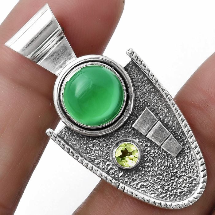 Natural Green Onyx & Peridot Pendant SDP119897 P-1266, 10x10 mm