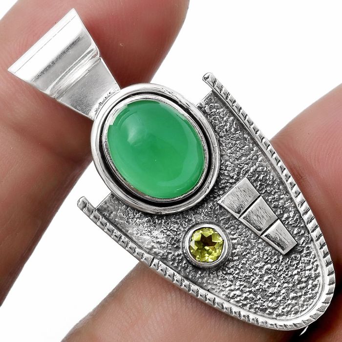 Natural Green Onyx & Peridot Pendant SDP119899 P-1266, 9x11 mm