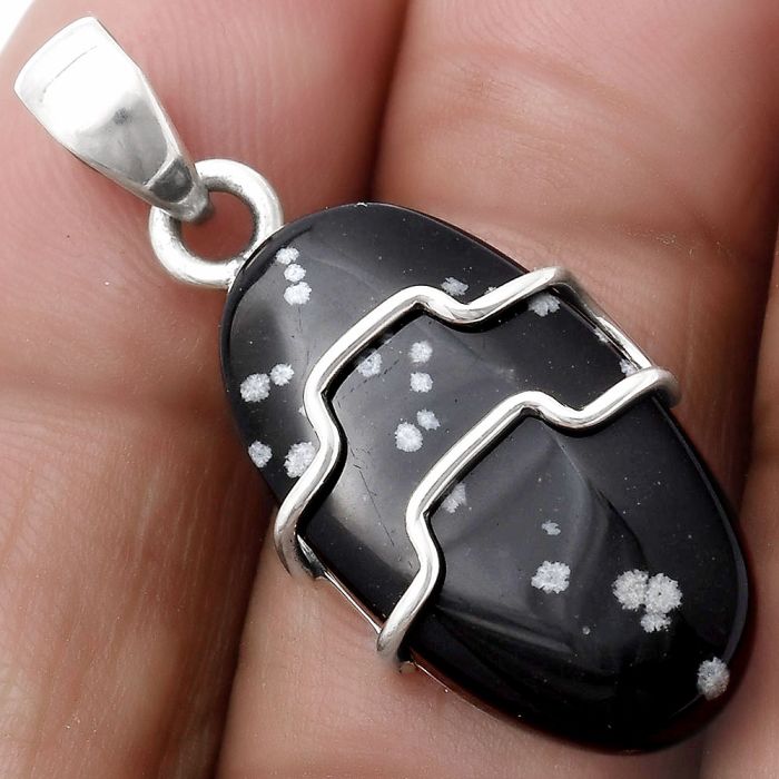 Natural Snow Flake Obsidian Pendant SDP119914 P-1638, 13x23 mm